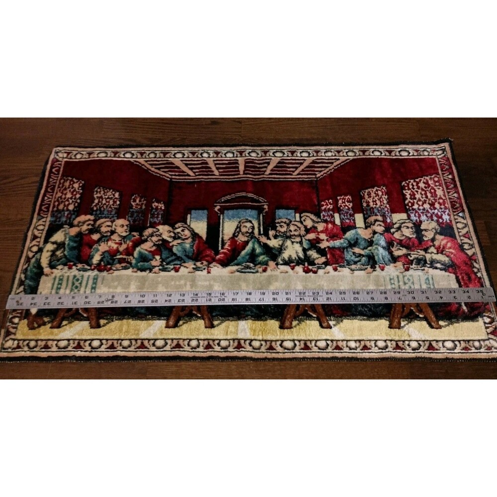 Vintage The Last Supper Tapestry Made In Italy 36x20 Jesus Apostles Religious - Picture 11 of 16